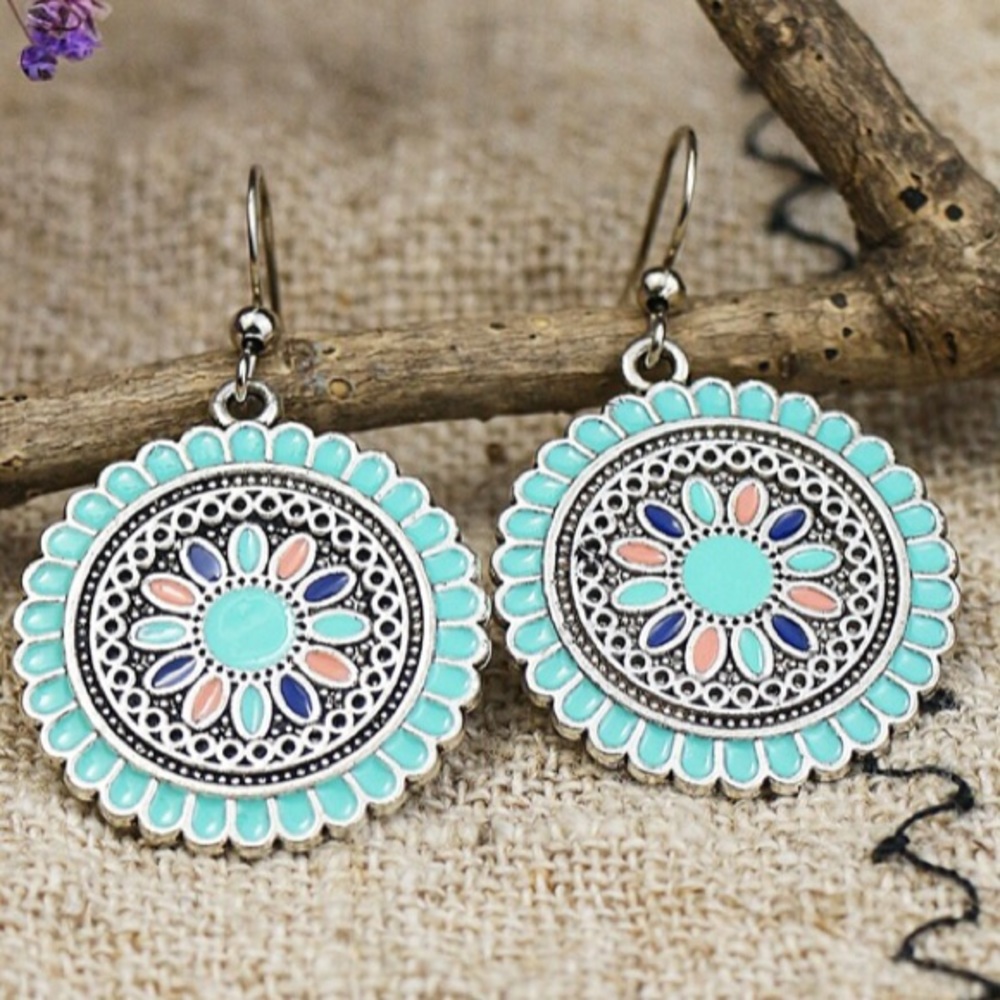 Bohemian Colorful Circle Flower Drop Dangle Earrings